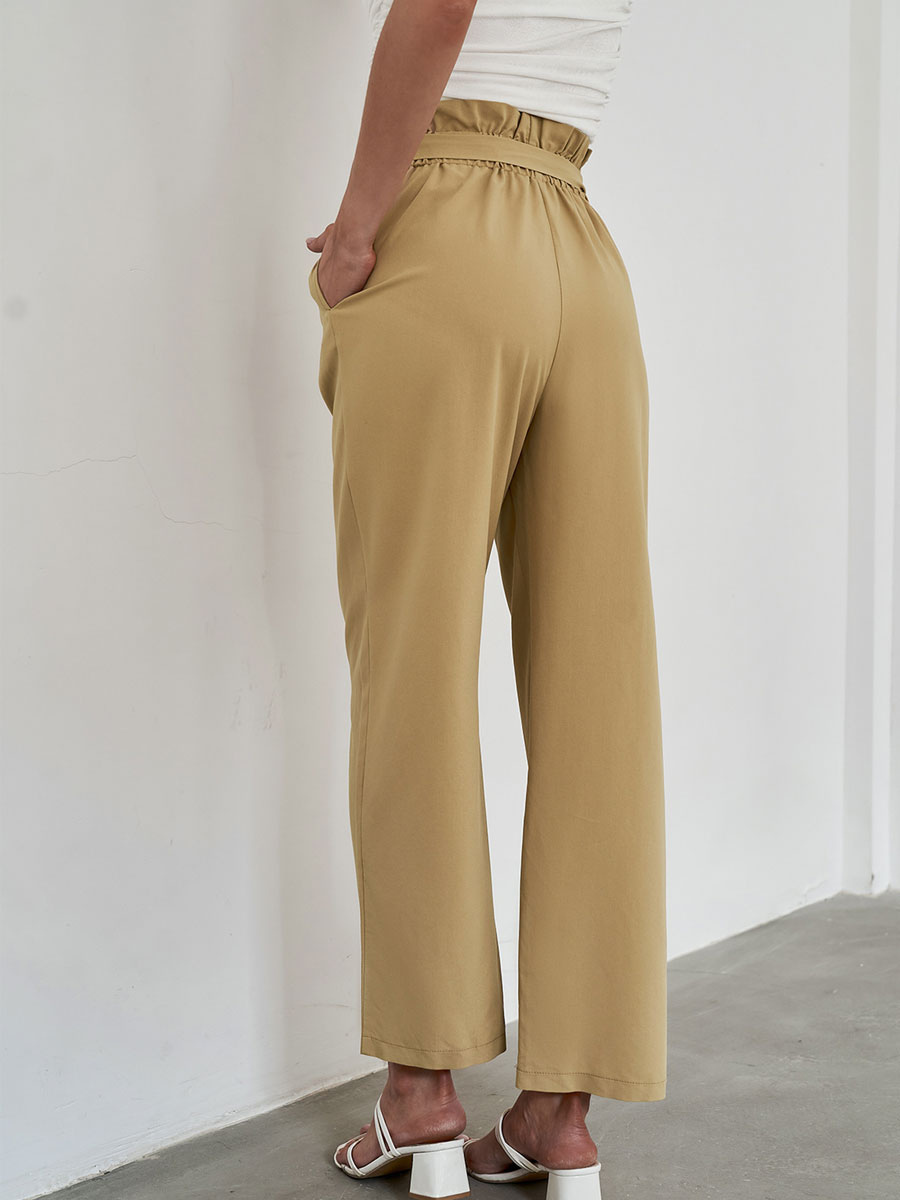 Women's Clothing Women's Bottoms | Pants Khaki Lace Up Polyester Raised Waist Trousers - DG51569