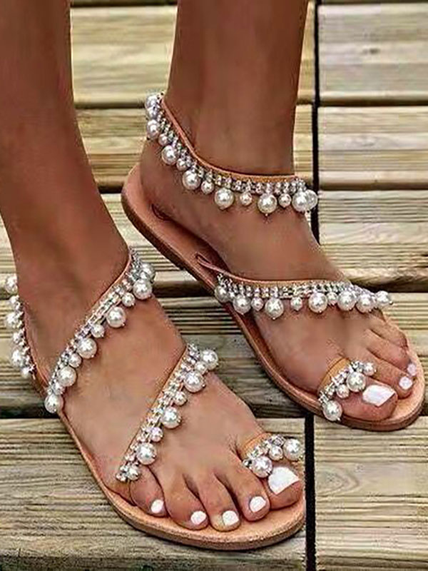 Sandalias planas con joyas mujer, estilo bohemio, para playa, para boda, para novia - Milanoo.com