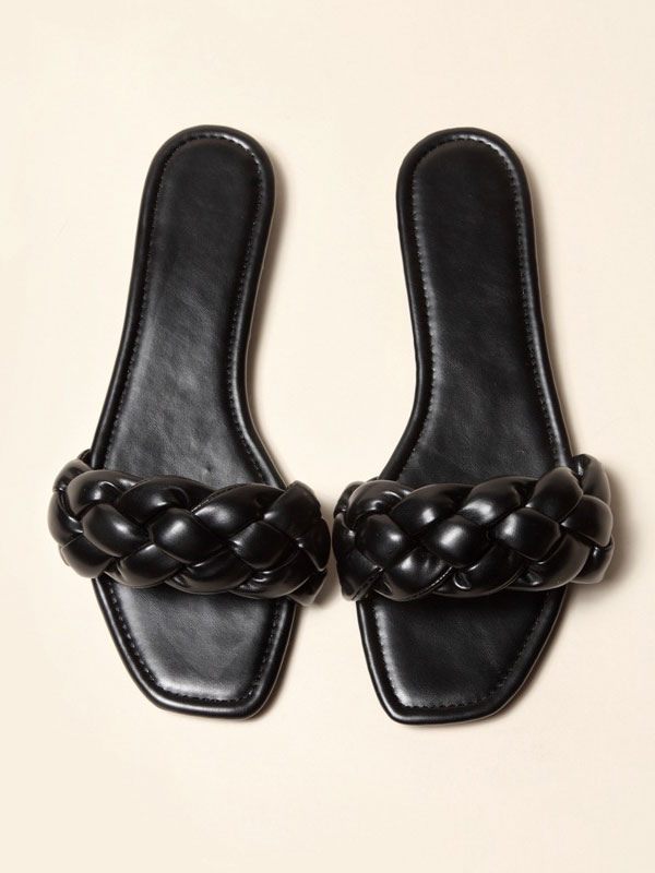 Chaussures Chaussures femme | Sandales à glissière pour femmes Chaussons plats à bout ouvert en cuir PU chic - EP57133