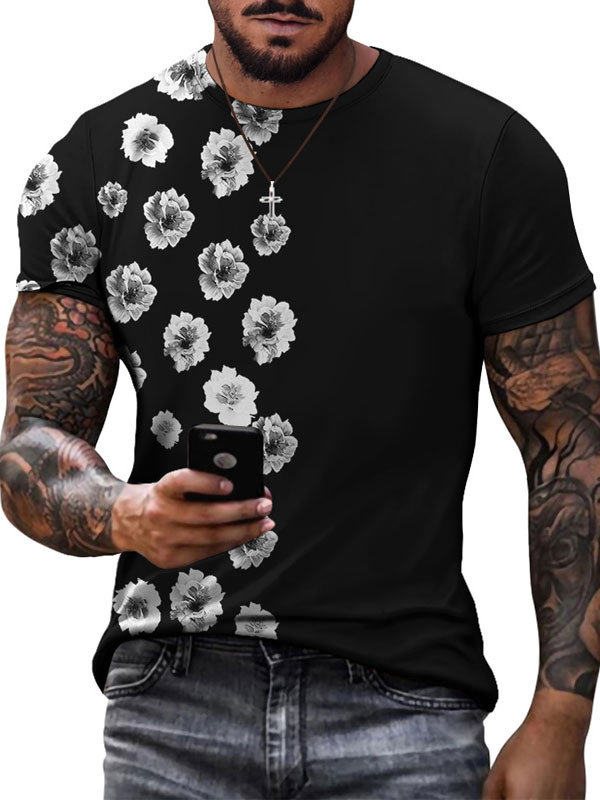 Men's Clothing T-Shirts & Tanks | T-shirts Casual Jewel Neck Geometric Short Sleeves - QM28902