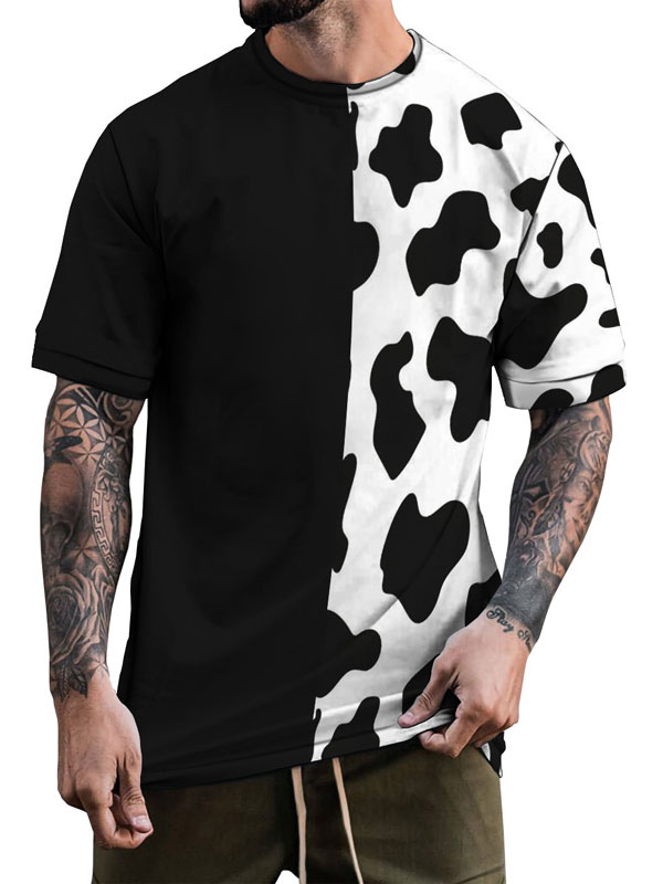 Men's Clothing T-Shirts & Tanks | T-shirts Casual Jewel Neck Leopard Print Short Sleeves - WM83675