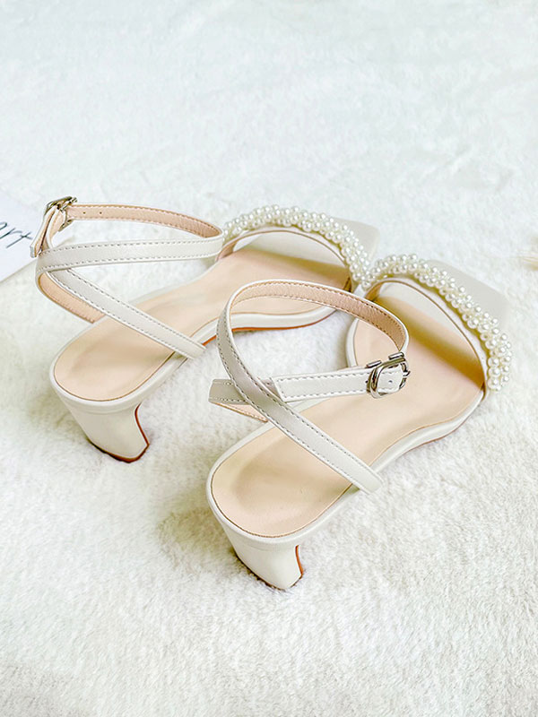 Shoes Occasion Shoes | Women's Ankle Strap Chunky Heel Jeweled Bridal Sandals - EE94326