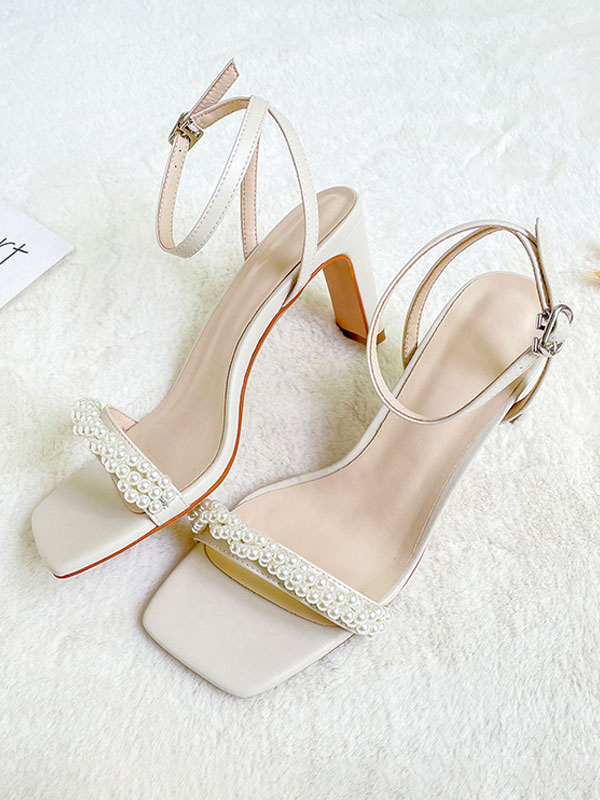 Shoes Occasion Shoes | Women's Ankle Strap Chunky Heel Jeweled Bridal Sandals - EE94326