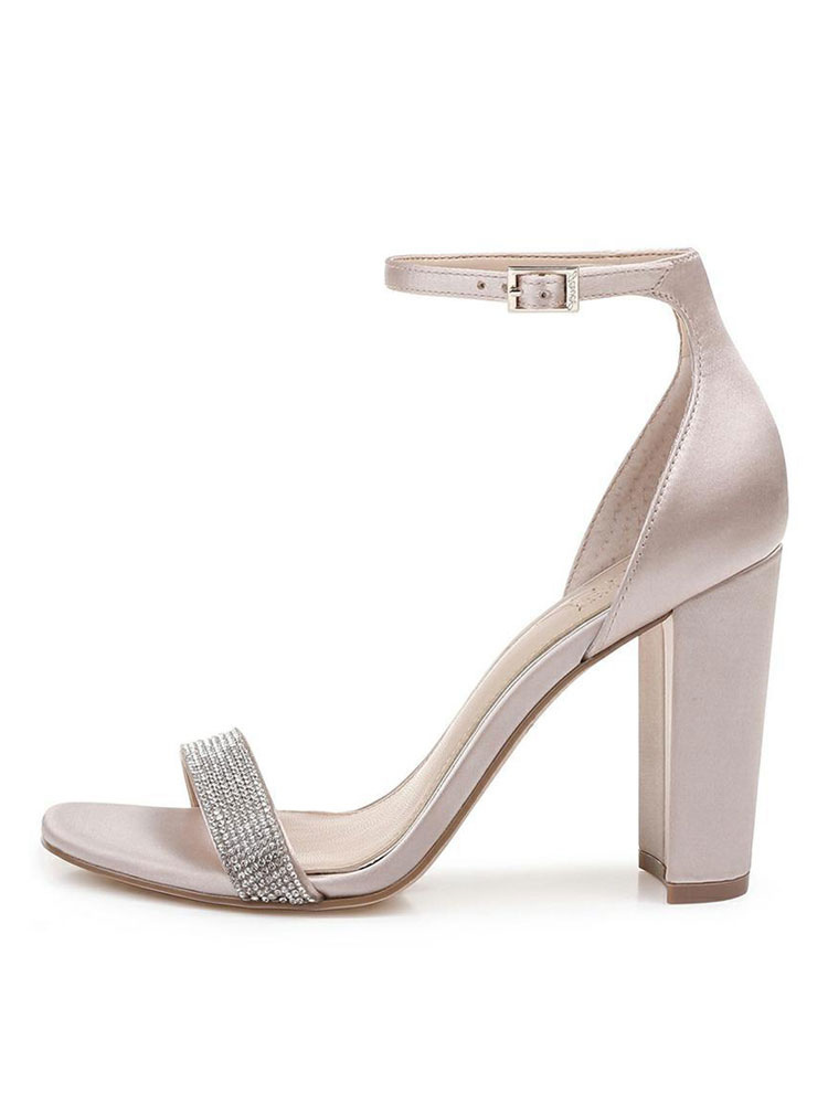 Shoes Occasion Shoes | Women's Rhinestone Strap Chunky Heel Ankle Strap Bridal Sandals - HG70355