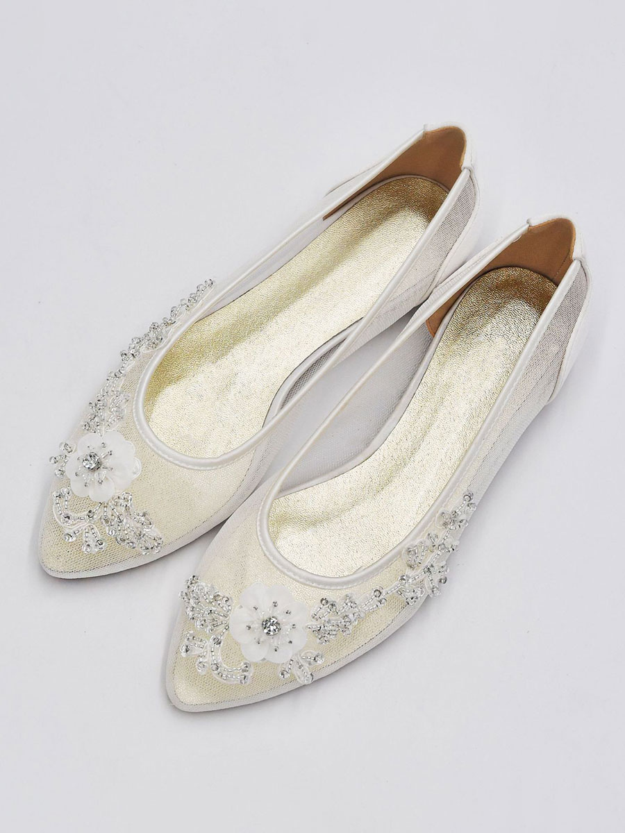 Shoes Occasion Shoes | Women's Mesh Embellished Beads Wedding Flats - ED75030