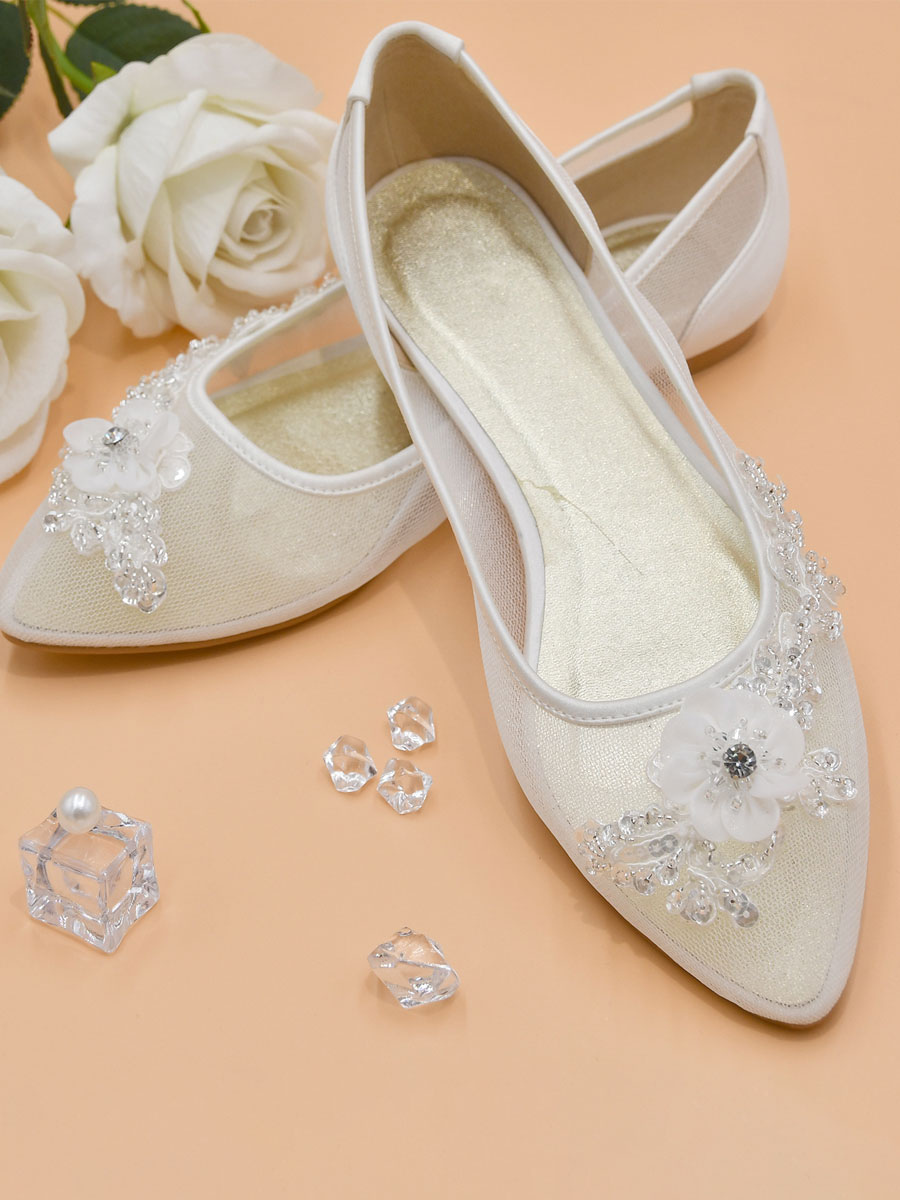 Shoes Occasion Shoes | Women's Mesh Embellished Beads Wedding Flats - ED75030