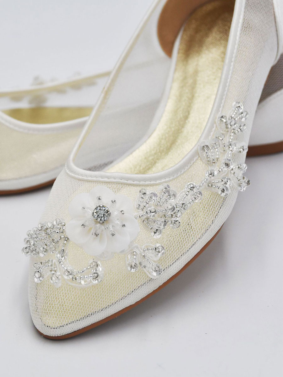 Shoes Occasion Shoes | Women's Mesh Embellished Beads Wedding Flats - ED75030