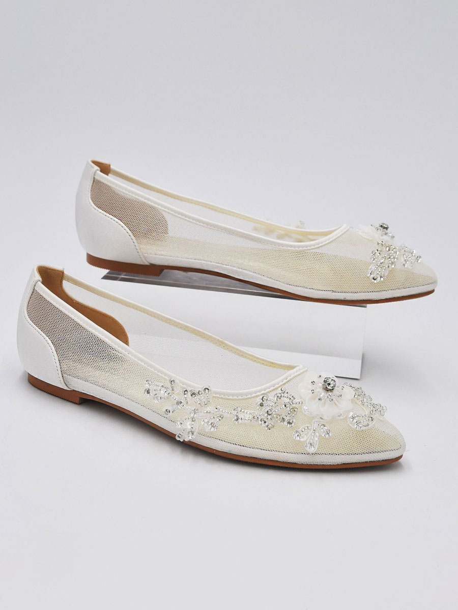 Shoes Occasion Shoes | Women's Mesh Embellished Beads Wedding Flats - ED75030