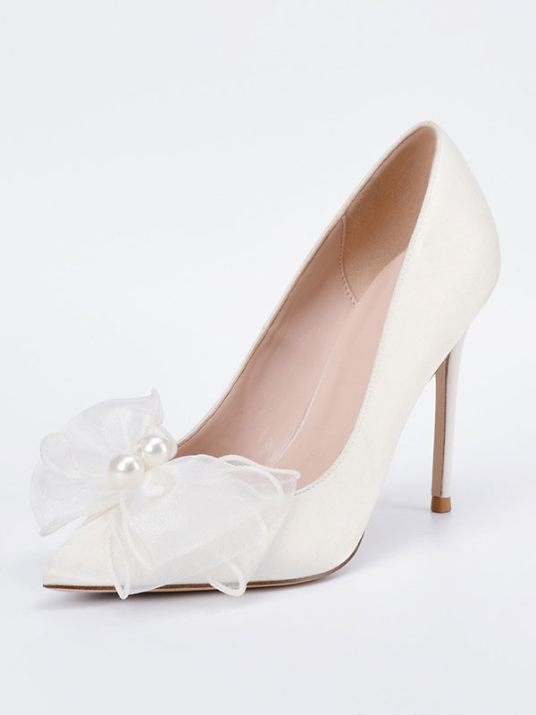 Shoes Occasion Shoes | Women's Wedding Pumps Bows Stiletto Heel Bridal Shoes in Ivory - NO80004