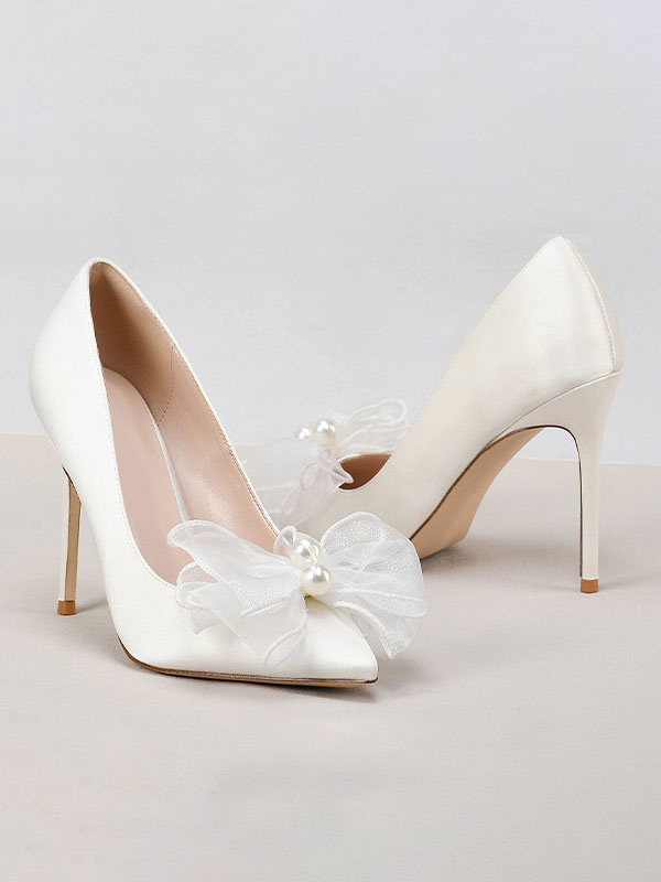 Shoes Occasion Shoes | Women's Wedding Pumps Bows Stiletto Heel Bridal Shoes in Ivory - NO80004