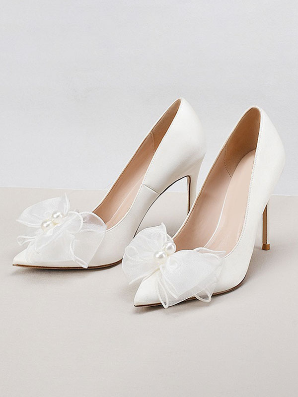 Shoes Occasion Shoes | Women's Wedding Pumps Bows Stiletto Heel Bridal Shoes in Ivory - NO80004