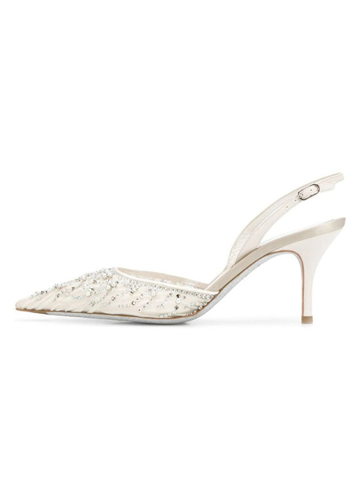 Shoes Occasion Shoes | Women's Beaded Slingback Low Heel Bridal Pumps in Ivory - QP07996