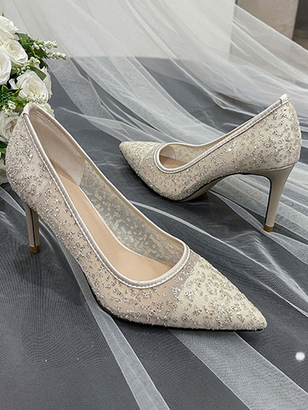 Shoes Occasion Shoes | Women's Sequined Mesh Bridal Heels Wedding Pumps - QU30916