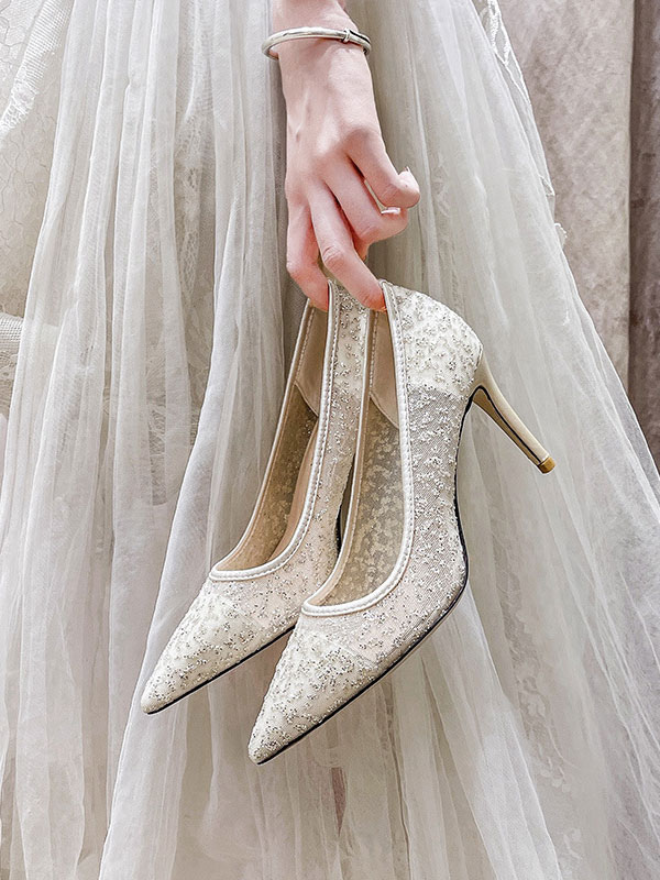 Shoes Occasion Shoes | Women's Sequined Mesh Bridal Heels Wedding Pumps - QU30916