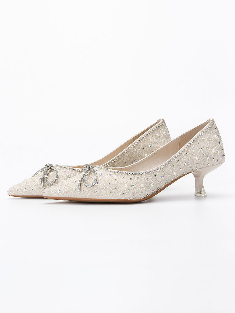 Shoes Occasion Shoes | Women's Rhinestone Bow Kitten Heel Bridal Pumps - DV59179