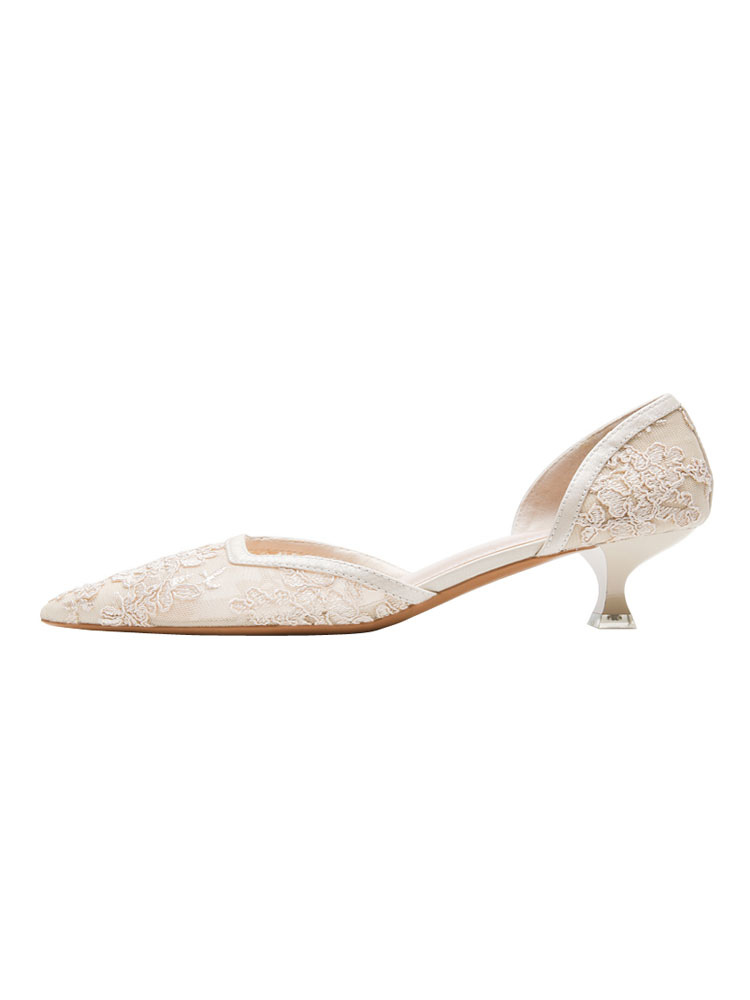 Shoes Occasion Shoes | Women's Embroidered Mesh Kitten Heel Bridal Dorsay Pumps - MJ94986