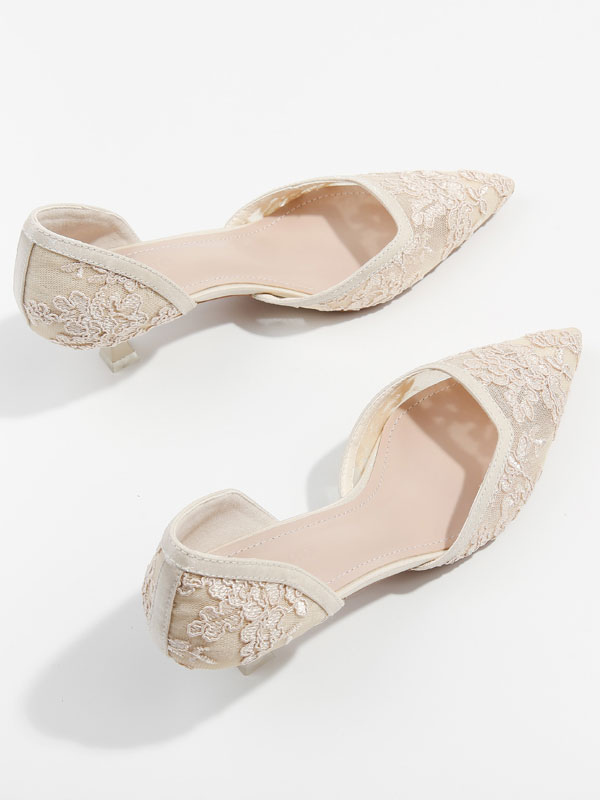 Shoes Occasion Shoes | Women's Embroidered Mesh Kitten Heel Bridal Dorsay Pumps - MJ94986