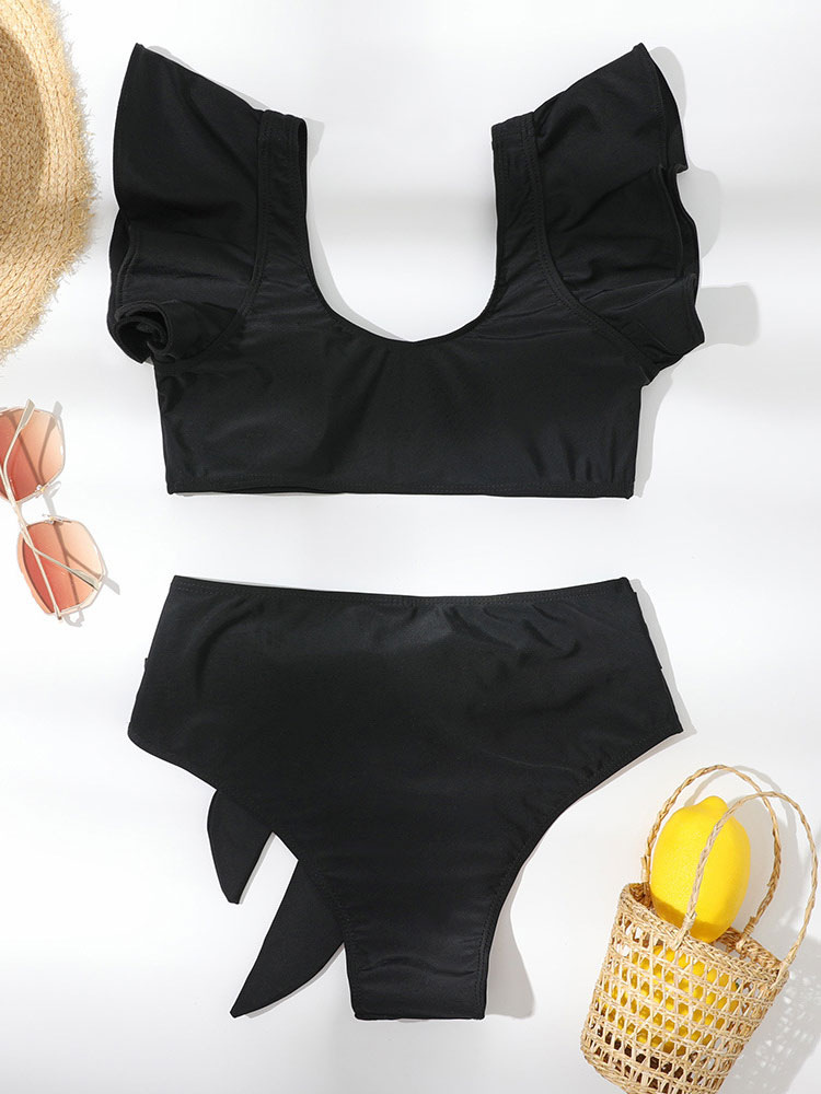 Women's Clothing Swimsuits & Cover-Ups | Two Piece Swimsuits For Women Black Straps Neck Summer Sexy Swimming Suits - UF73891