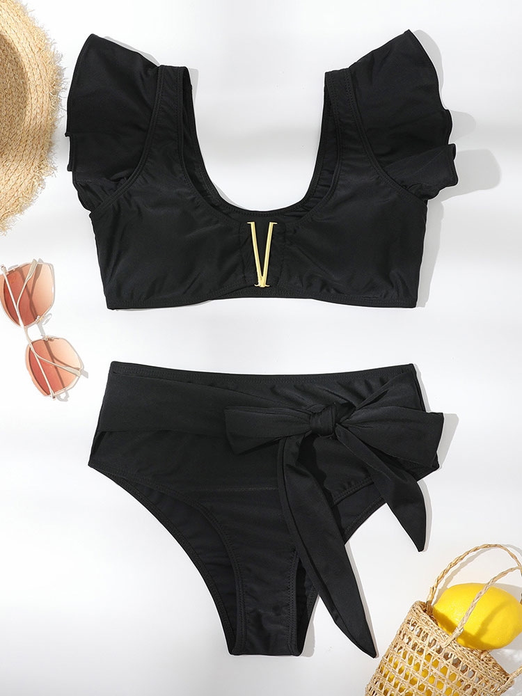 Women's Clothing Swimsuits & Cover-Ups | Two Piece Swimsuits For Women Black Straps Neck Summer Sexy Swimming Suits - UF73891