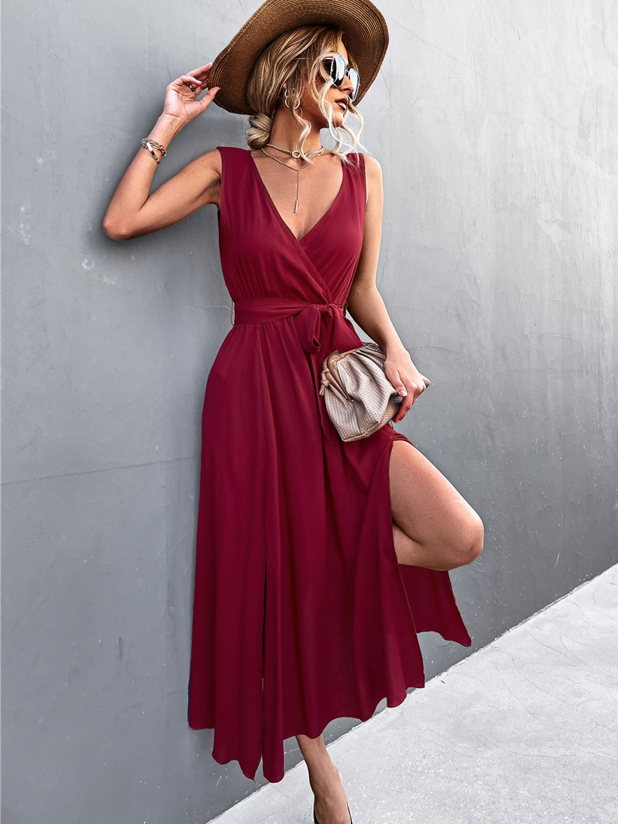 Women's Clothing Dresses | Maxi Dress V-Neck Sleeveless Polyester Long Dress - HQ84913