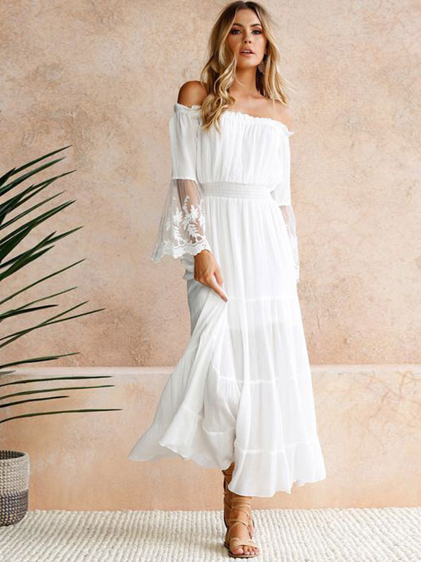 Women's Clothing Dresses | Long Sleeves Maxi Dress Polyester Floor Length Dress - YA98697