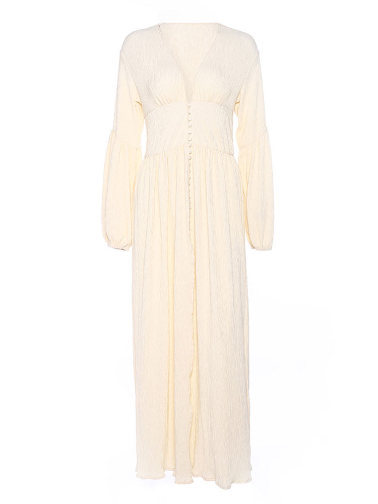 Women's Clothing Dresses | Maxi Dress V-Neck Long Sleeves Polyester Floor Length Dress - MP43380