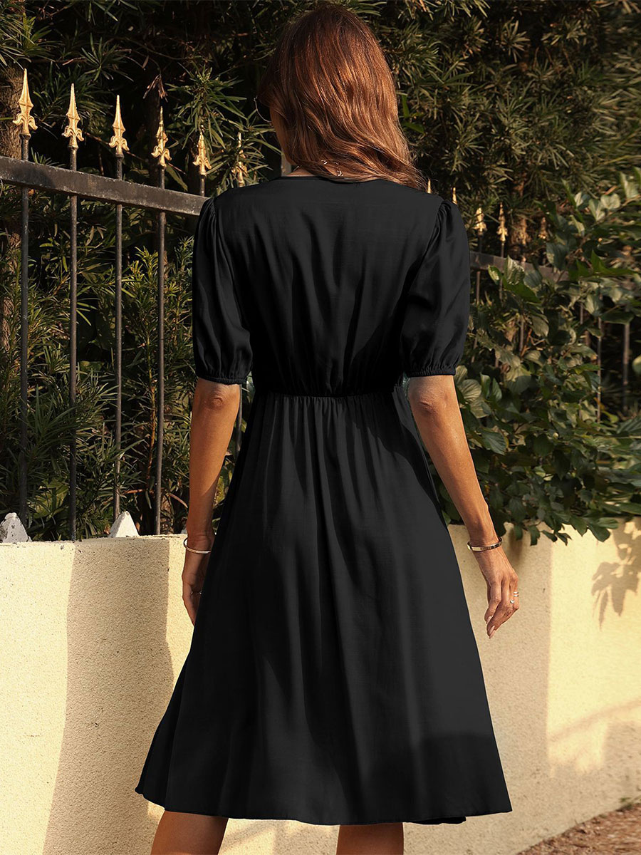 Women's Clothing Dresses | V-Neck Short Sleeves Midi Dress - YB60448