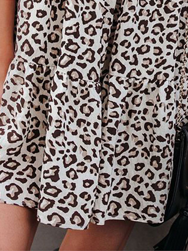 Women's Clothing Dresses | Summer Dress White Jewel Neck Leopard Print Polyester Beach Dress - NP03848
