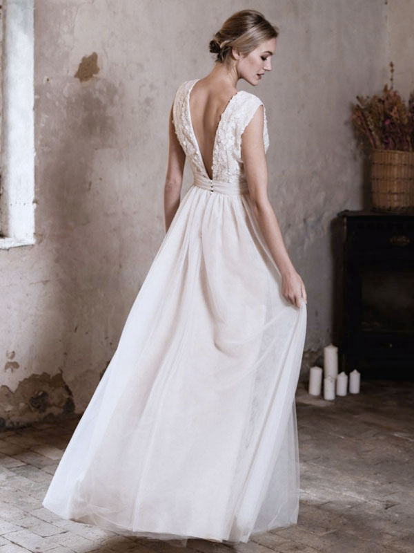 Wedding & Events Wedding Dresses | Simple Wedding Dress Polyester V-Neck Sleeveless Lace A-Line Bridal Gowns - CX26965