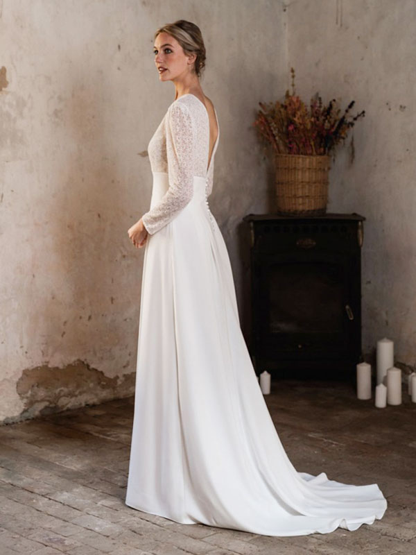 Wedding & Events Wedding Dresses | Simple Wedding Dress A-Line V-Neck Long Sleeves Lace Bridal Dresses - LC30321