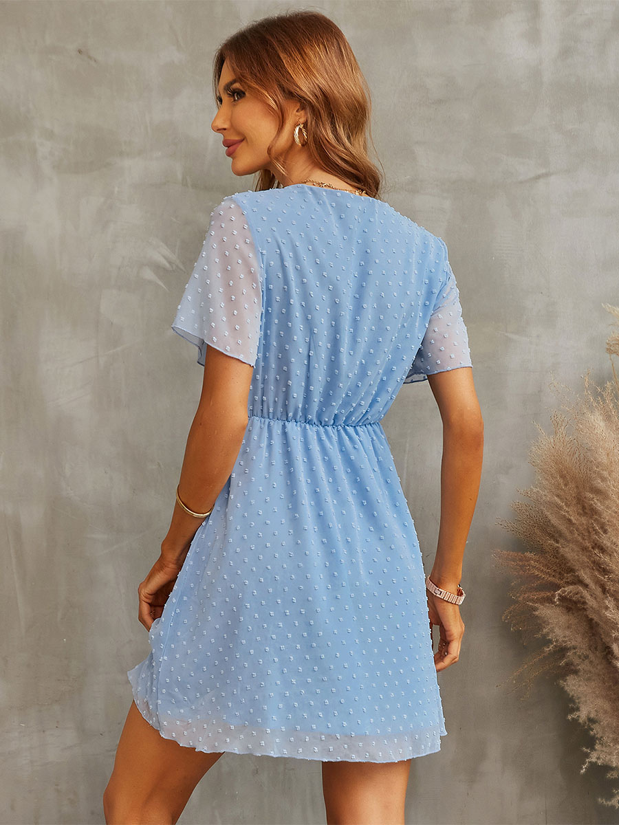 Women's Clothing Dresses | Summer Dress Light Sky Blue V-Neck Polyester Beach Dress - FS43309