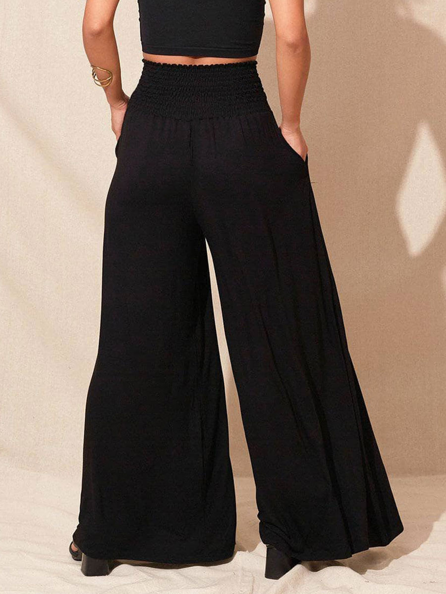 Women's Clothing Women's Bottoms | Pants Black Polyester Raised Waist Trousers - ZR13365