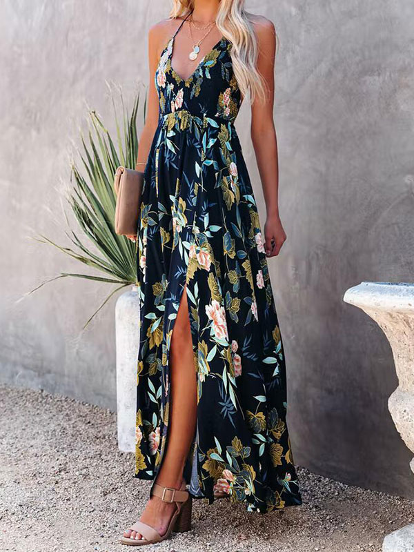 Women's Clothing Dresses | Maxi Dress V-Neck Sleeveless Polyester Casual Long Dress - IP39835