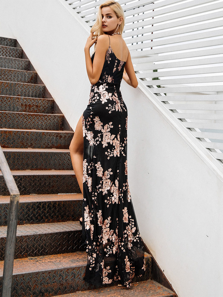 Women's Clothing Dresses | Straps Neck Maxi Dress Sleeveless Polyester Printed Floor Length Dress - EO29939