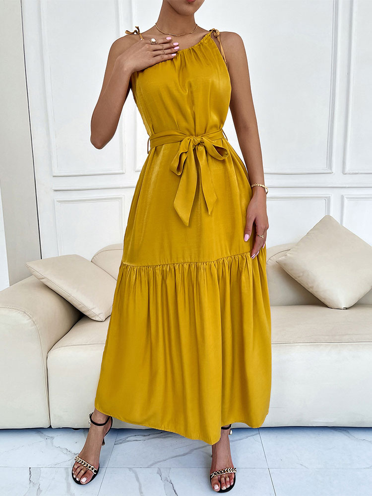 Women's Clothing Dresses | Maxi Dress Straps Neck Sleeveless Polyester Floor Length Dress - VG38132