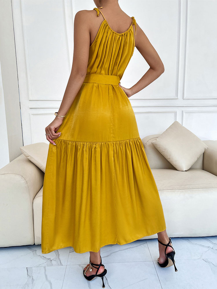 Women's Clothing Dresses | Maxi Dress Straps Neck Sleeveless Polyester Floor Length Dress - VG38132