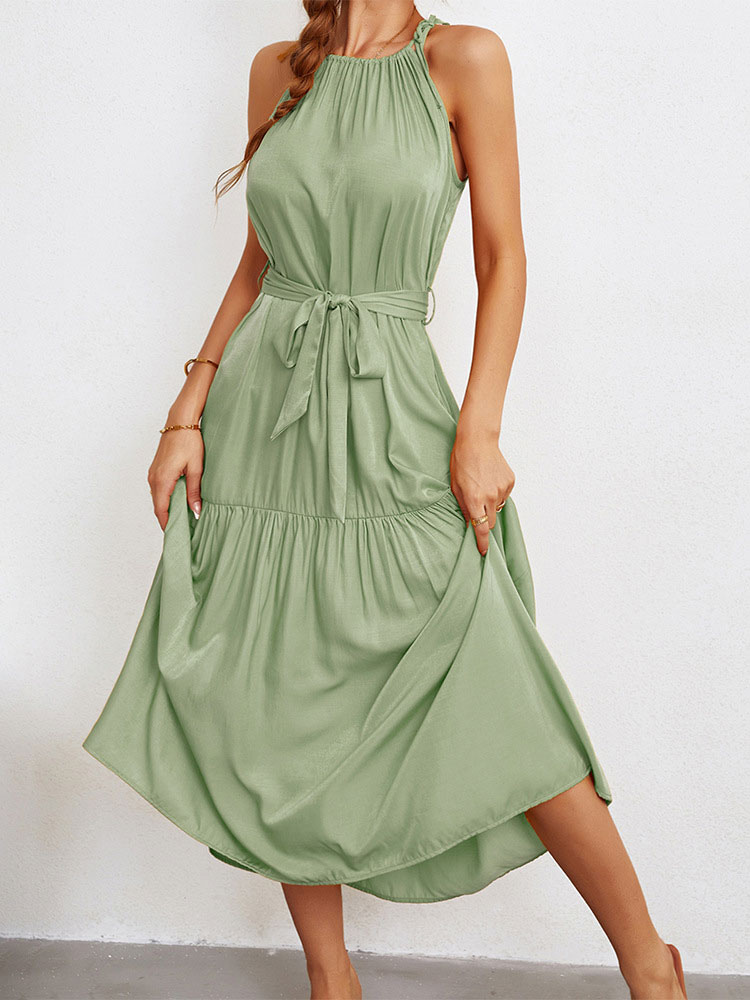 Women's Clothing Dresses | Maxi Dress Straps Neck Sleeveless Polyester Floor Length Dress - VG38132