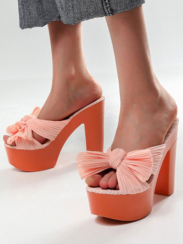 Chaussures Chaussures femme | Mules pour femmes Nœuds Satin Bout ouvert Mules Talon aiguille - RU56152