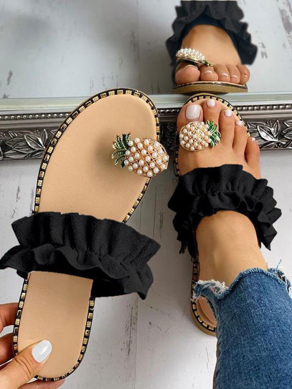 Chaussures Chaussures femme | Sandales à glissière pour femmes Chic Pearls Terry Pantoufles plates à bout ouvert - SZ75371
