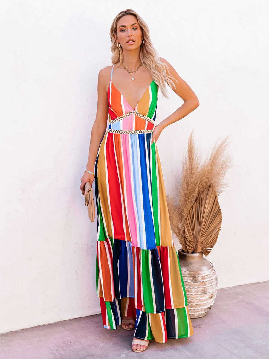 Women's Clothing Dresses | V-Neck Maxi Dress Sleeveless Polyester Sexy Long Dress - LM48588