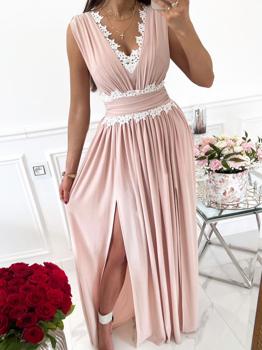 Women's Clothing Dresses | Maxi Dress V-Neck Sleeveless Polyester Sexy Floor Length Dress - NR74576