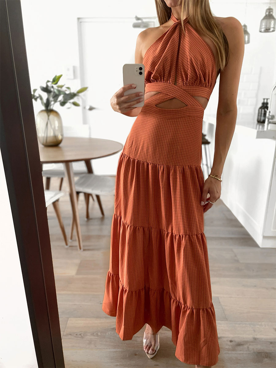 Women's Clothing Dresses | Sleeveless Maxi Dress Polyester Sexy Floor Length Dress - SF45892