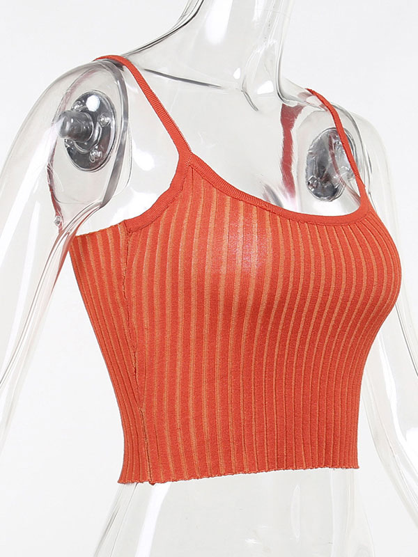 Women's Clothing Tops | Orange Cami Top Straps Neck Sexy Polyester Women Camis - KN39266