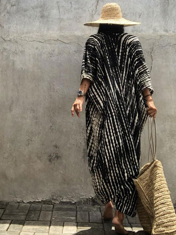 Mode Femme Maillot de Bain Femmes | Couvre-maillot Femme Longue Imprimé avec Manches Longues Bicolores - HZ69217