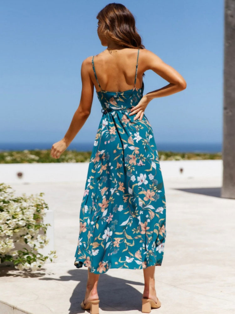 Women's Clothing Dresses | Maxi Dress V-Neck Sleeveless Polyester Printed Long Dress - NS18564