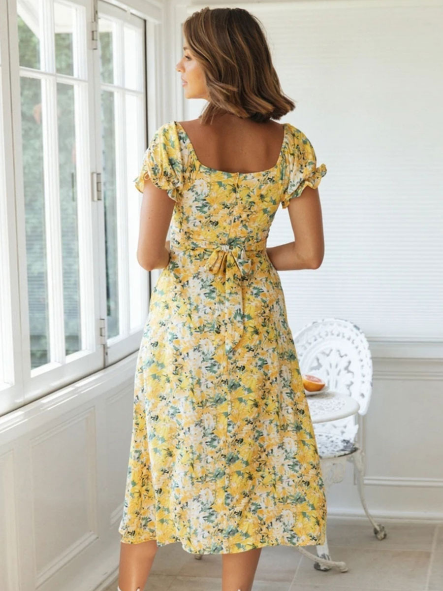 Women's Clothing Dresses | V-Neck Maxi Dress Short Sleeves Polyester Printed Long Dress - IO77676