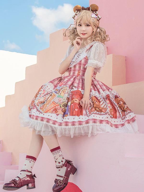 甘いロリータドレスポリエステルノースリーブドレス