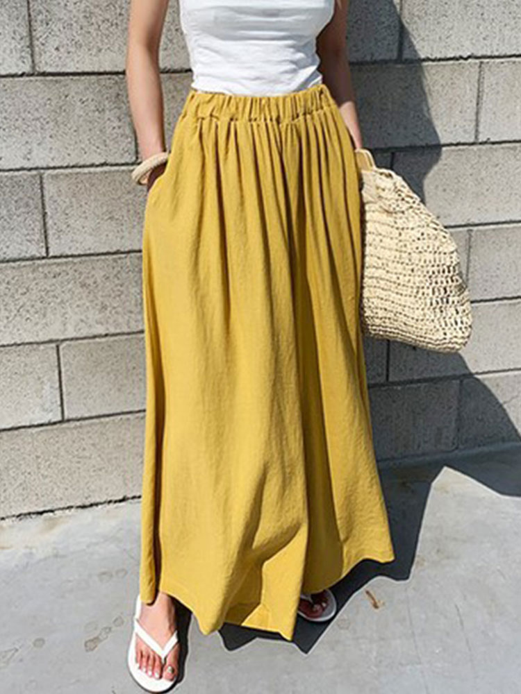 Women's Clothing Women's Bottoms | Pants Yellow Cotton High Rise Waist Trousers - VA23222