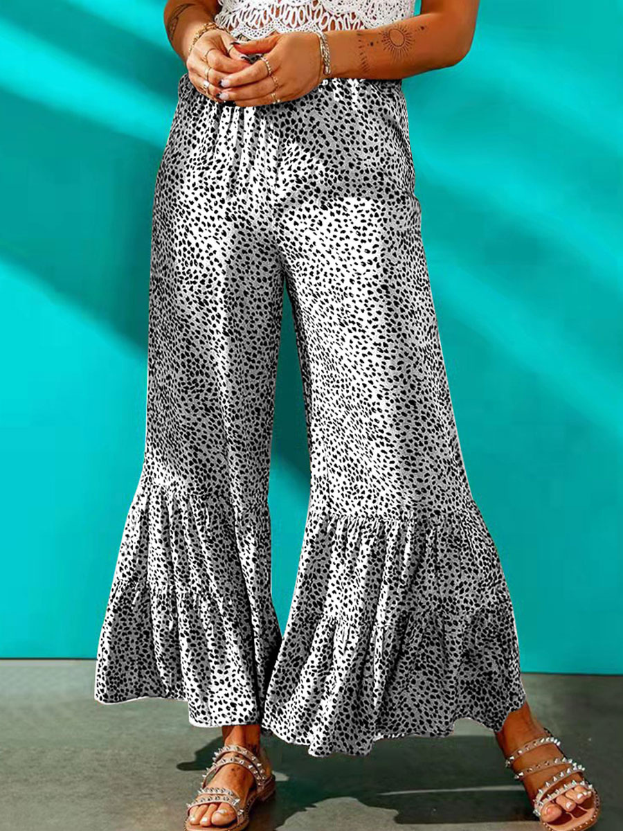 Moda Mujer Mujeres Botones | Pantalones Pantalones de poliéster color caqui con cintura alta y estampado de leopardo - MT33119
