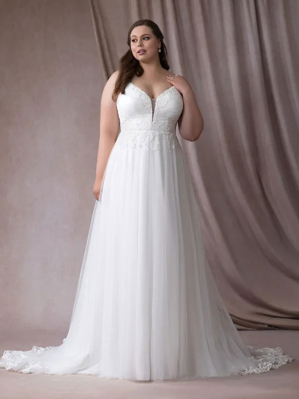 Boda Vestidos de novia | Vestido de novia simple Poliéster Escote en V Sin mangas Encaje Una línea de vestidos de novia - OJ03584